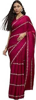 SUBHASH Striped Embroidered Zari Satin Saree