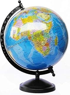 GeoKraft Educational Globe for study for kids-12 Inch Height, 8 inch diameter Rotating -Black Matte Finish Metal Arc and Base/World Political Globe/Home Decor/Office Decor/Gift Item(Blue)