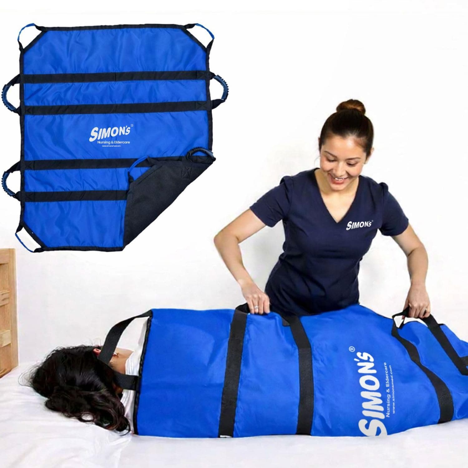 Simon's LiftPro Heavy-Duty Patient Lifting, Turning and Transfer pad, Suitable for Positioning Bed-Ridden Elderly Patients | 8 Handles, Soft Padded, Foldable Sheet, Must Have for Care givers-Blue