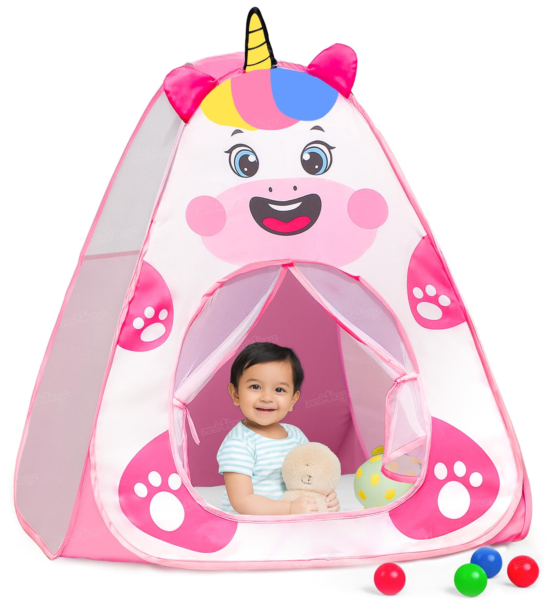 Zest 4 Toyz Unicorn Popup Tent House for Kids Play House Foldable Tent House for Boys & Girls Easy to Set Up Baby Tent House 3 to 5 Years (Balls Not Included) - Pink