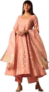 Libas Woven Design Silk Blend Anarkali Kurta With Palazzo and Dupatta