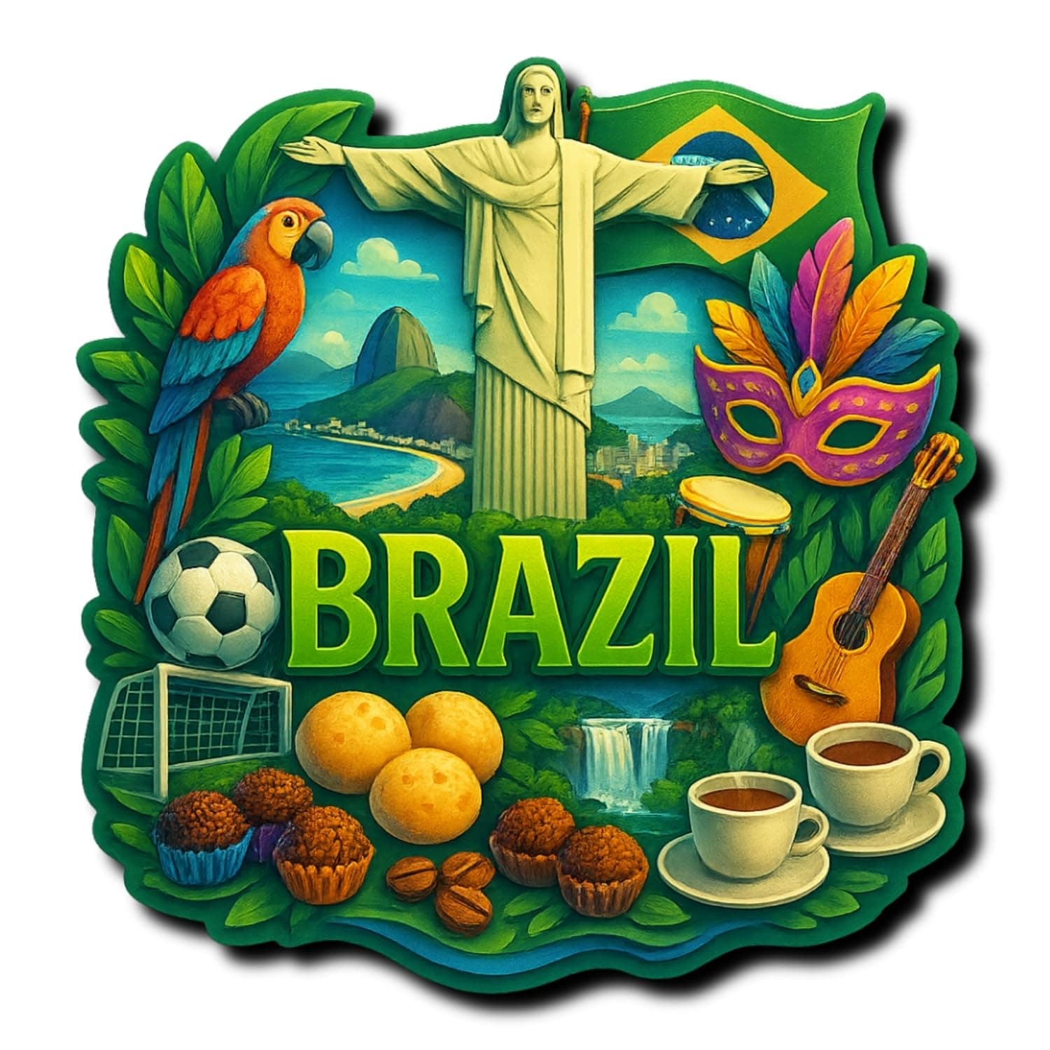COMONOT Brazil Decorative Wooden Fridge Magnet, HD Print, 7.6x7.6 cm, Brazil Country Souvenir | Fridge Decoration Magnet for Kitchen & Home Decor | Stylish Fridge Magnet