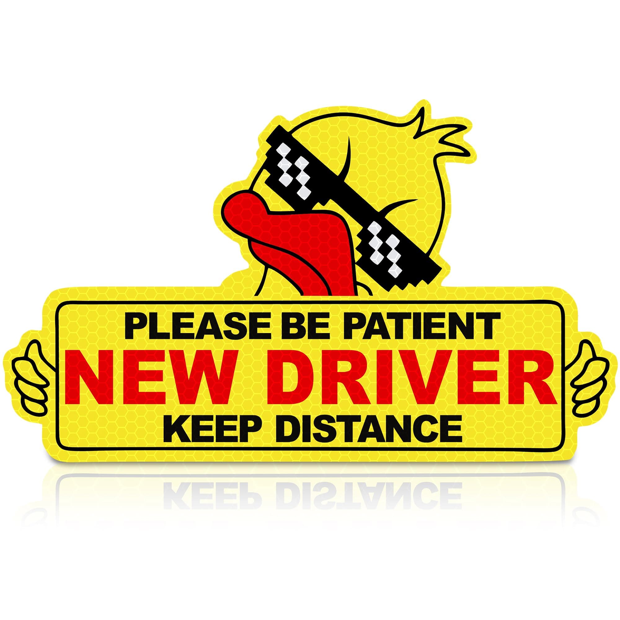 GLUN® Reflective “Please Be Patient New Driver” Car Sticker, Funny Beginner Learner Sign Decal, Waterproof, Fade-Resistant Safety Sticker for Cars & Vehicles (Yellow)