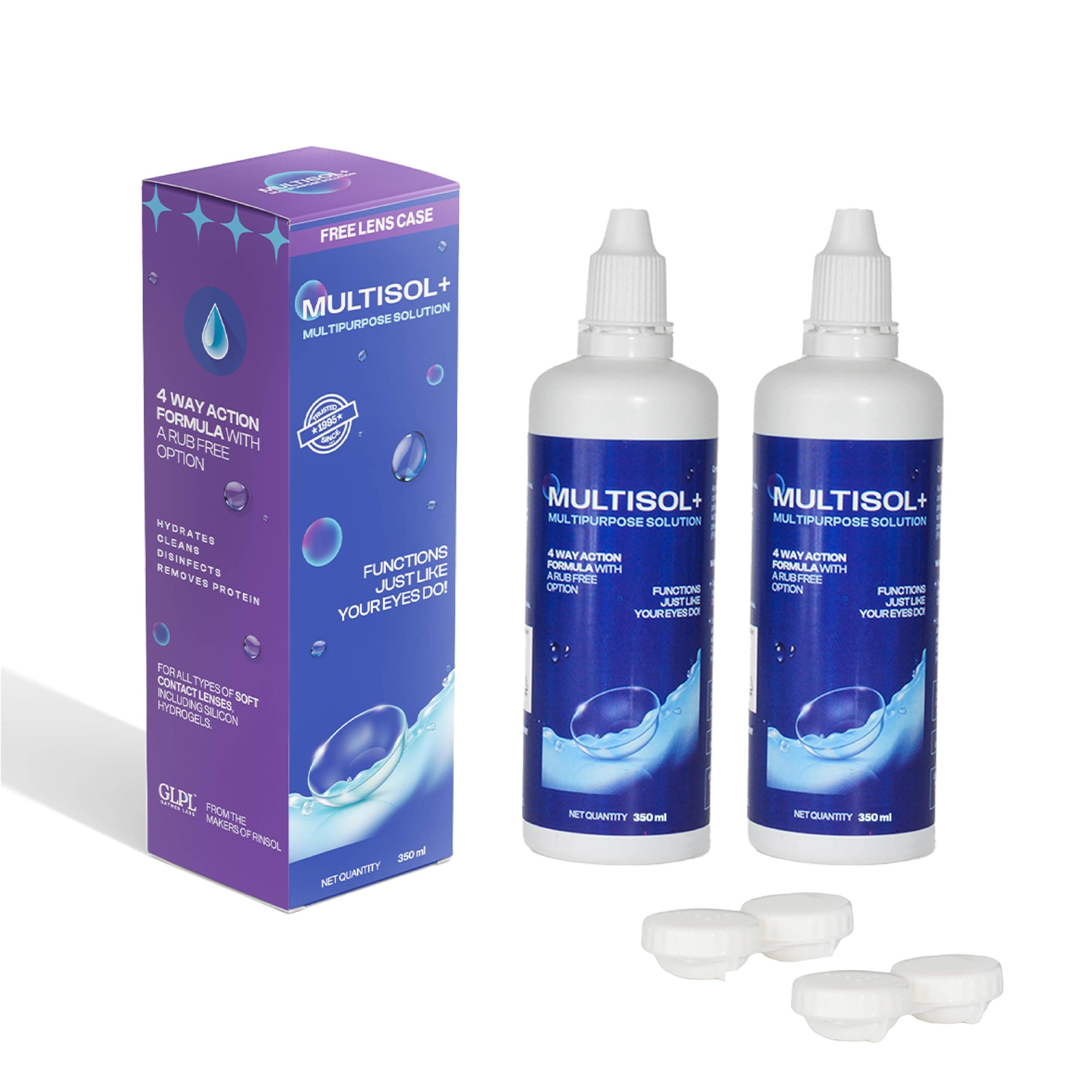 Contact Lens Solution Multipurpose Lens Cleaning Kit 350ml (2 Pack) with Free Lens Case | Contact Lens Cleaner | Cleans, Rinses, Disinfects, Stores & Moisturizes Soft Contact Lenses | Travel Friendly