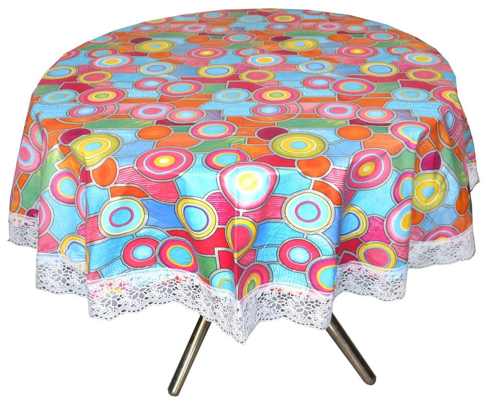 Stylista Printed Waterproof Round Table Cover with Border Laces 70 inches Diameter