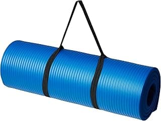 Amazon Basics 13mm Extra Thick NBR Yoga and Exercise Mat with Carrying Strap, Blue