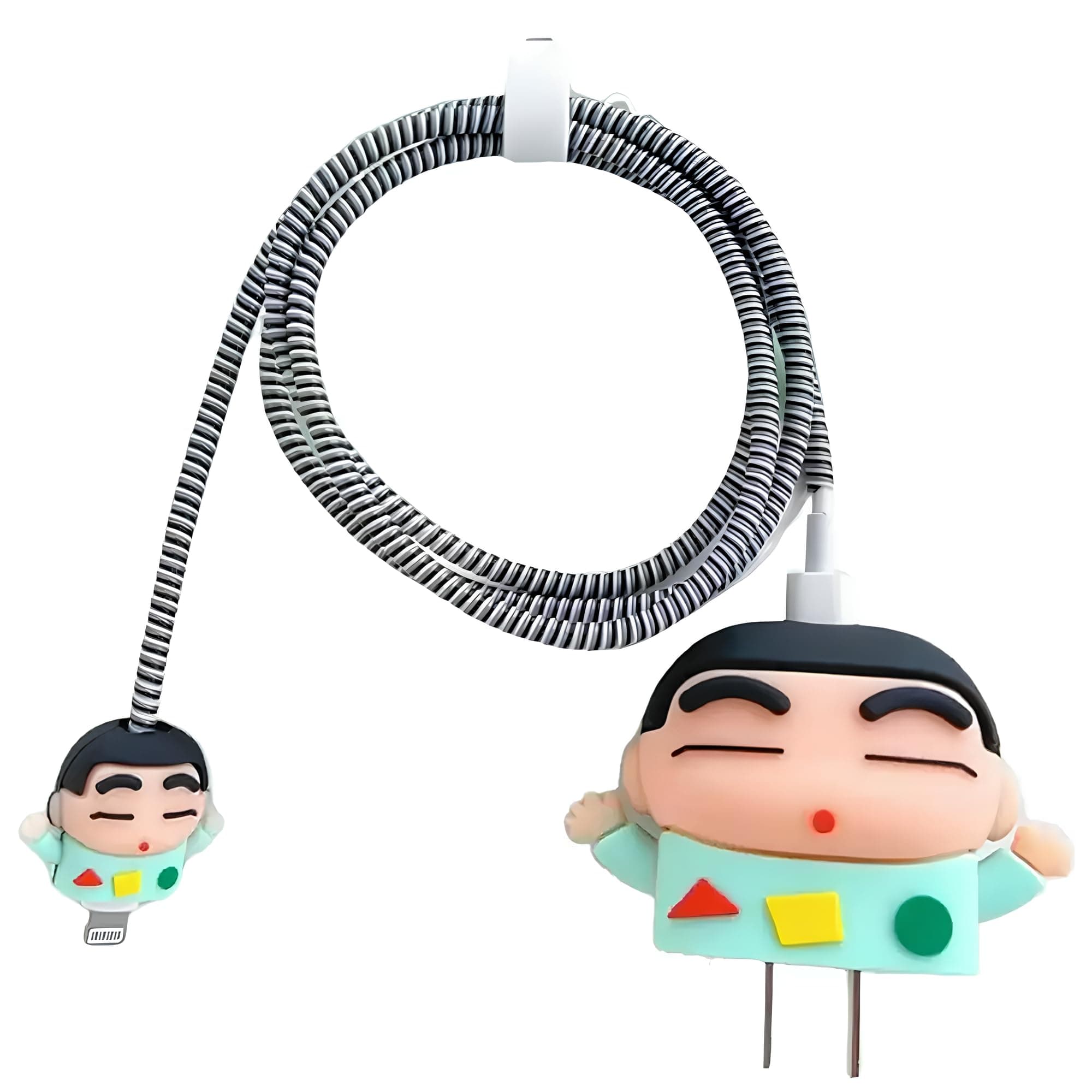 Skysia Charger Protector & Cable Saver for iPhone 18W 20W – 3D Shinchan Design, 4-in-1 Full Protection Cover with Wire Guard & Data Line Protector (Multicolored)