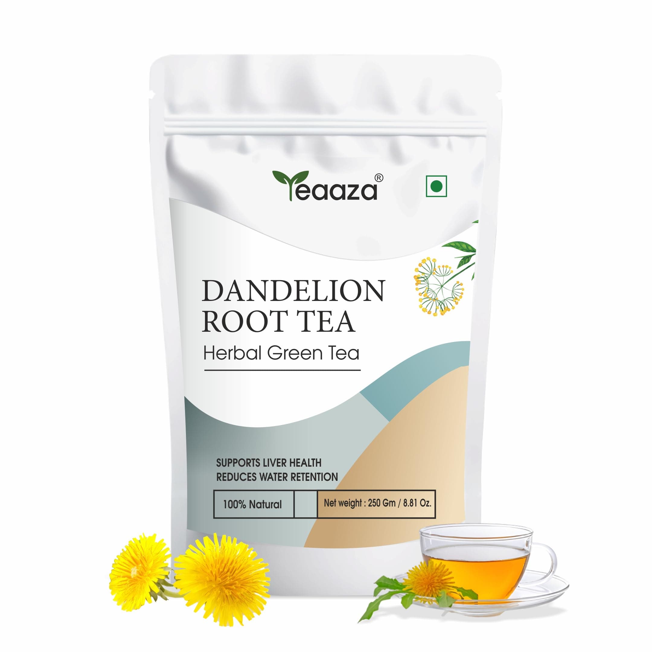 Teaaza Dandelion Root Tea | Dandelion Tea for Liver Detox, Weight Loss | Improves Kidney Function & Digestive Health | 250 Grams Loose Tea Leaves-150+ Cups | Caffeine Free, Budget Friendly Pack