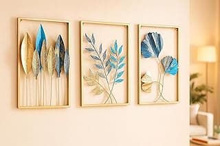 RIOH Set of 3 Wall Art Frames for Living Room | Modern Painting Frames Set | Large Wall Decor for Home, Bedroom, Hall, Office | Premium Printed Canvas Wall Hanging | Ready to Hang (Leaf)