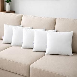 MYARMOR Microfiber Sofa Cushions Set of 5 | Soft Square Pillow for Comfort & Back Support | Fluffy, Washable, Breathable Cushion for Sofa & Bed - White, 12x12 Inches