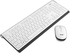 Acer Wireless Keyboard & Mouse Combo with Attractive Durable Design, 2.4GHz Nano Receiver, 10m Range, Indian Rupee Key Code, 1600 DPI, 10M Keystrokes Life for Microsoft Windows and Mac OS (White/Grey)