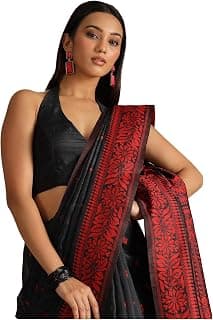 Soch Womens Black Tussar Woven Design Saree