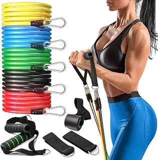 Resistance Bands Set for Exercise Stretching and Workout Toning Tube Kit with Foam Handles, Door Anchor, Ankle Strap and Carry Bag for Men and Women