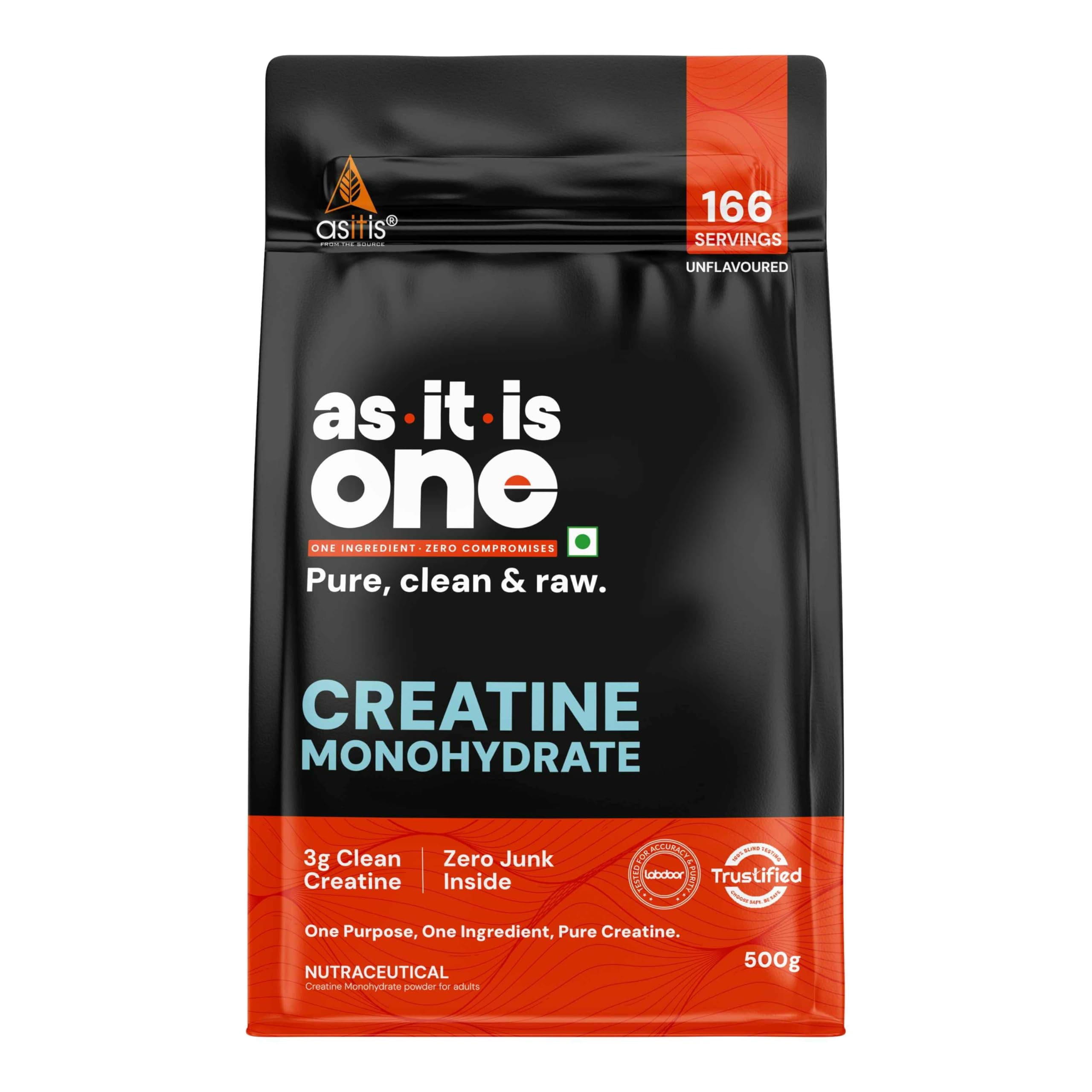AS-IT-IS One Creatine Monohydrate - 500g UnflavouredI Pure & Micronized I Rapid Absorption, Supports Enhanced Muscle Strength, Stamina & Muscle Growth I