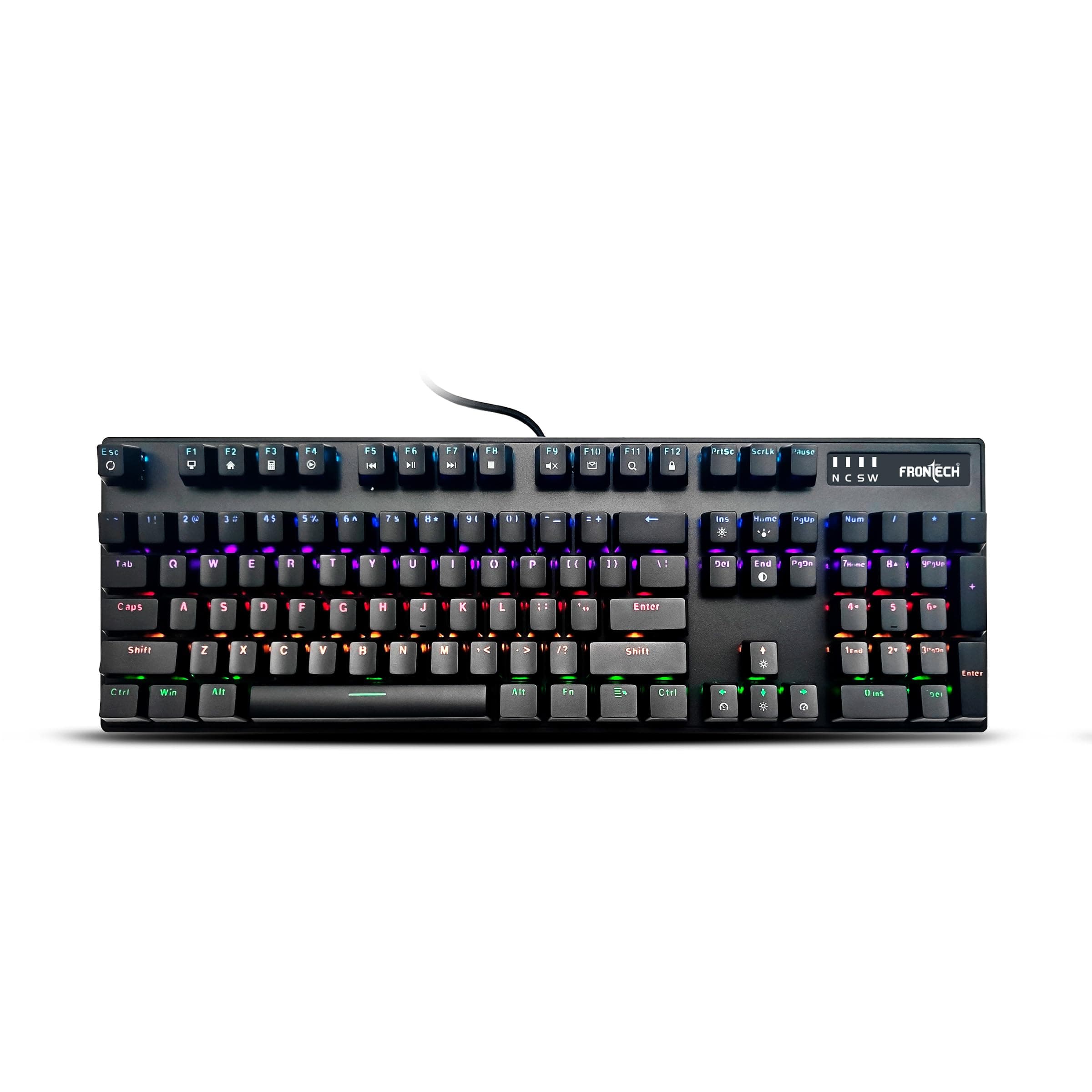 FRONTECH KB-0014P Wired Mechanical Gaming Keyboard | Rainbow Backlit | Anti-Ghosting | Ergonomic Design | Height Adjustable | 1-Year Warranty
