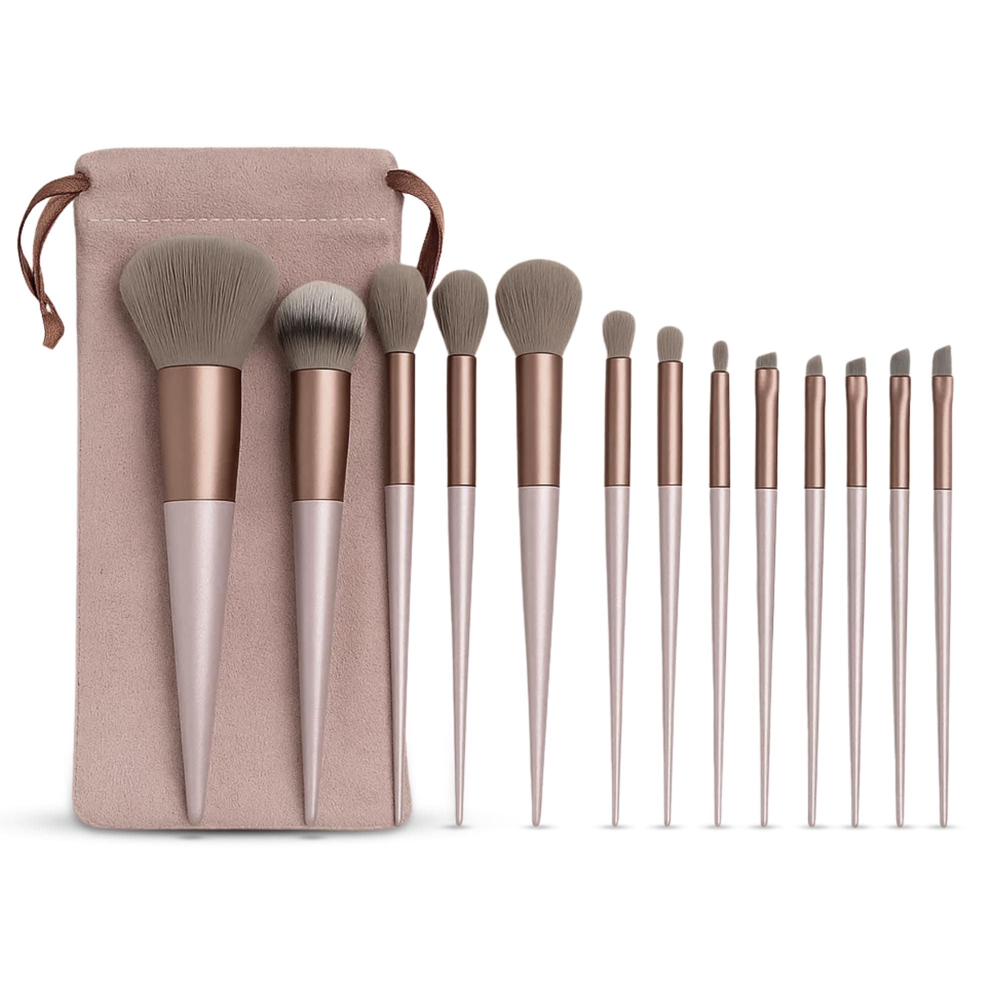GLUN® Professional Makeup Brushes 13 Piece Set Brown Colour, Travel Makeup Brushes with Cloth Bag for Makeup Artists, Foundation, Powder, Concealer, Eyeshadow, Blush, Highlighter, Eyebrow, Brushes