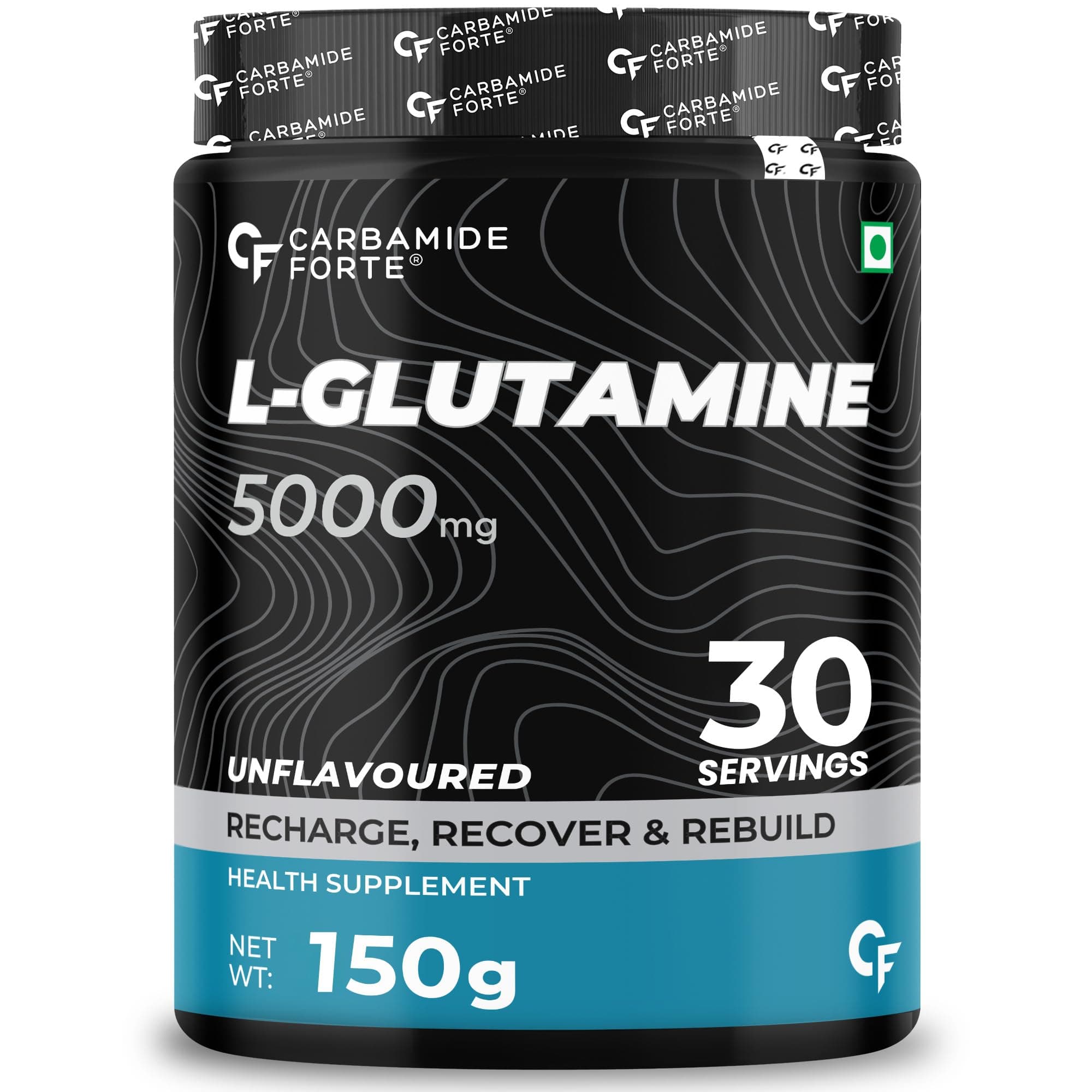 Carbamide Forte L Glutamine Supplement for Men | L Glutamine Powder 5000mg | Glutamine Supplement for Men | Post Workout Muscle Recovery Supplements - Unflavoured - 150 grams