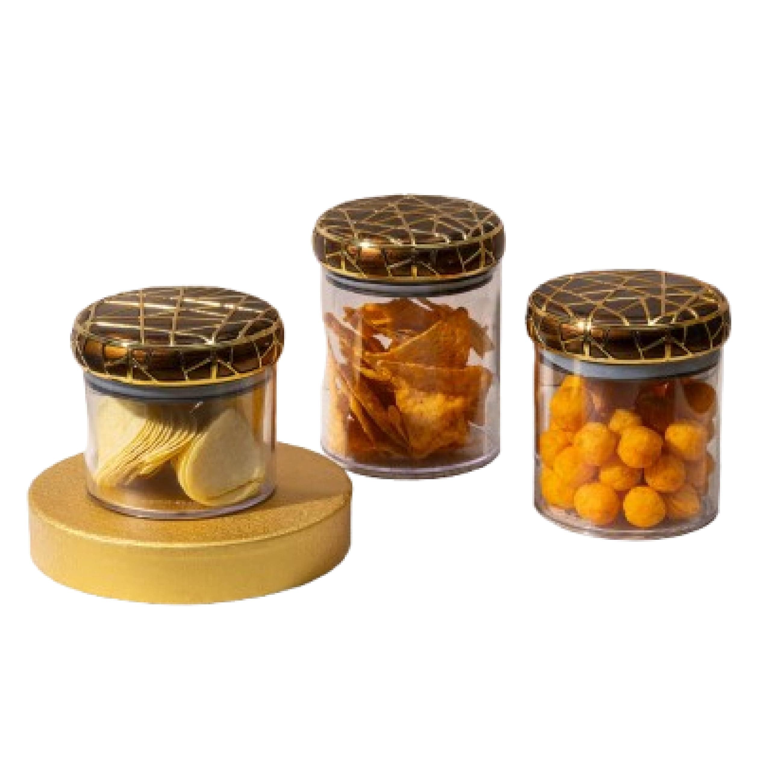 Selvel Elegant Gold Foil Embellished Clear Airtight Container with Dark Wood Print Lid - 800 ML,600 Ml and 450 Ml Set of 3 - Unbreakable, BPA-Free Polycarbonate Storage