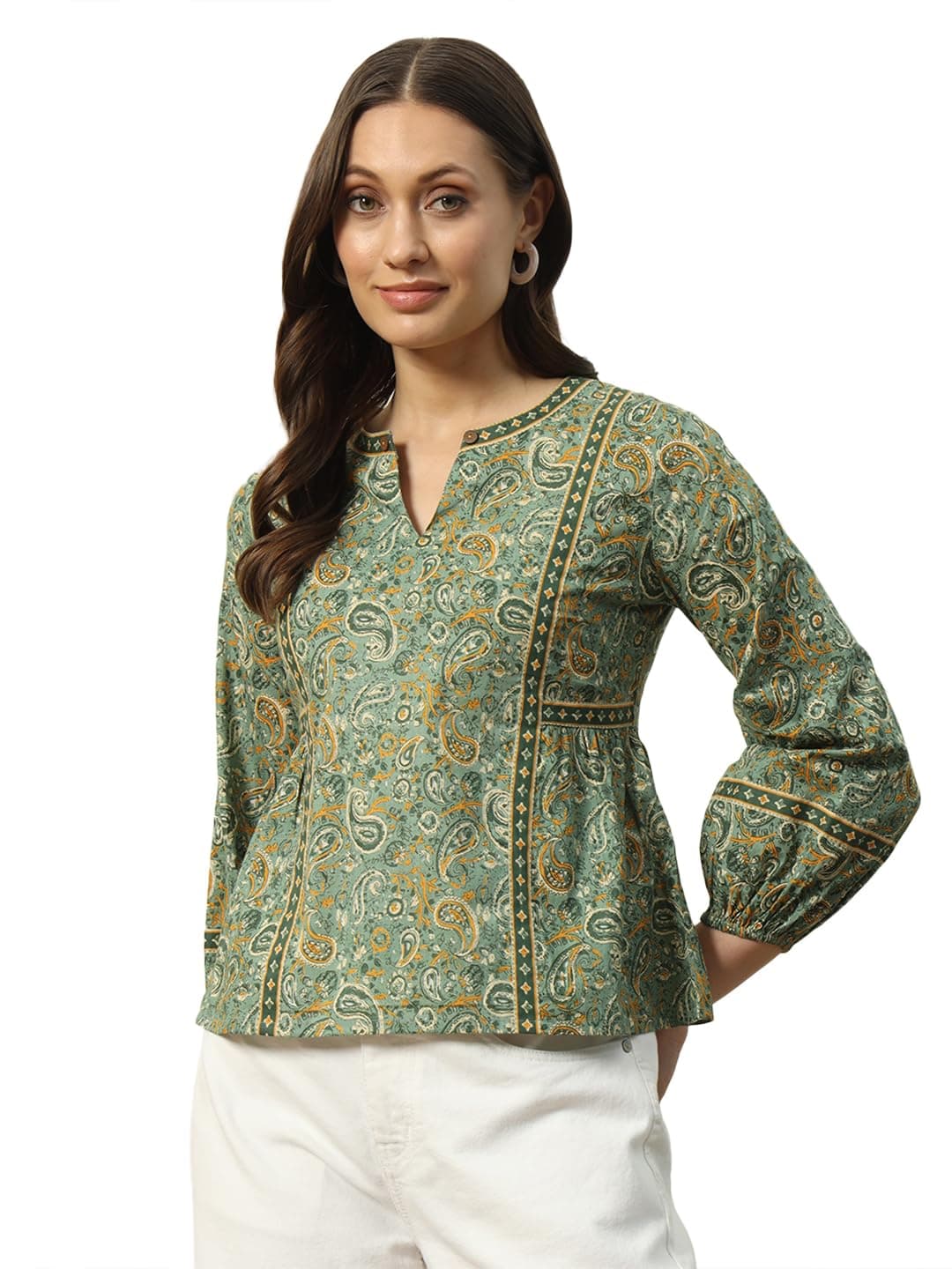 FIORRA Women's Cotton Regular Fit Floral Printed Top