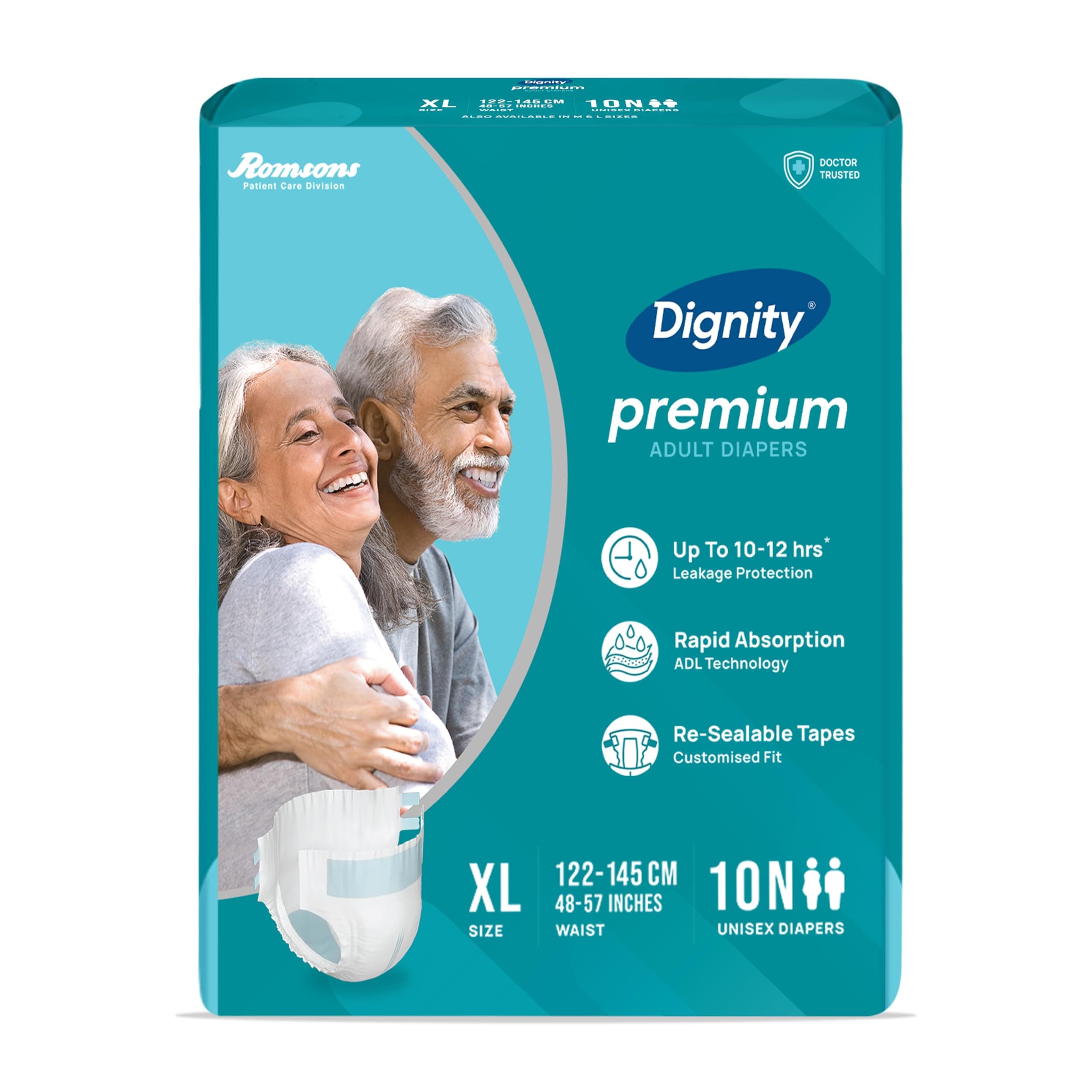 DIGNITY Premium Tape Style Adult Diapers - XL (10 Pieces) With Wetness Indicator and Leakage Protection Upto 10-12 Hrs.
