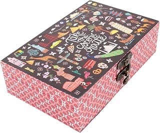 Chumbak Jewelry & Accessories Storage Box for Women | Engineered Wood Organiser with Lock | Pink Scenic Route Print | Gift for Her