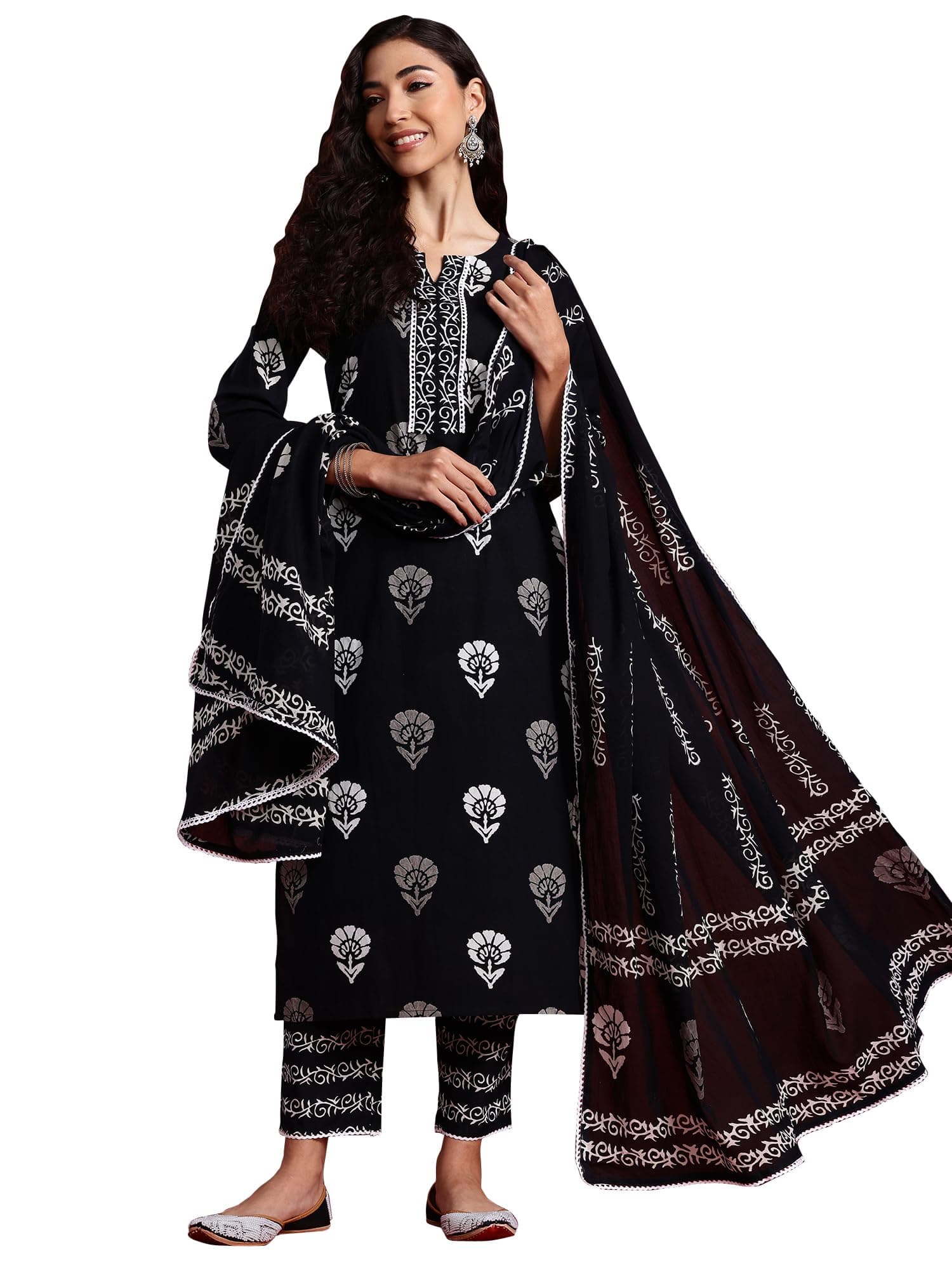 INDO ERA Women Pure Cotton Kurta Set with Dupatta | Festive Suit Set, 5527