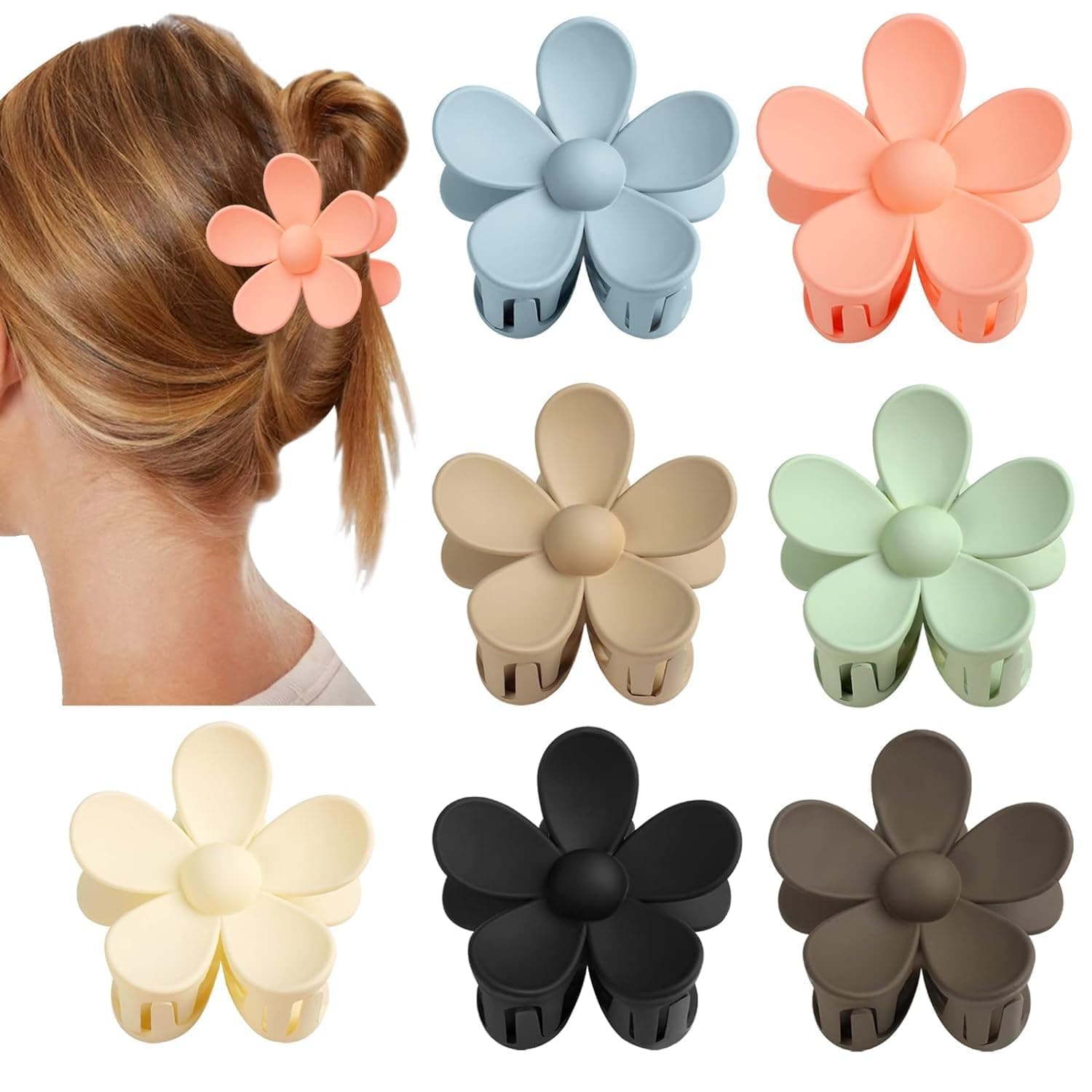 ANNACREATIONS 7 Pcs Korean Fashion Flower Matte Hair Claw Clip for Thick & Thin Hair Strong Hold Hair Clutcher Hair Accessories Clutches for Women & Girls