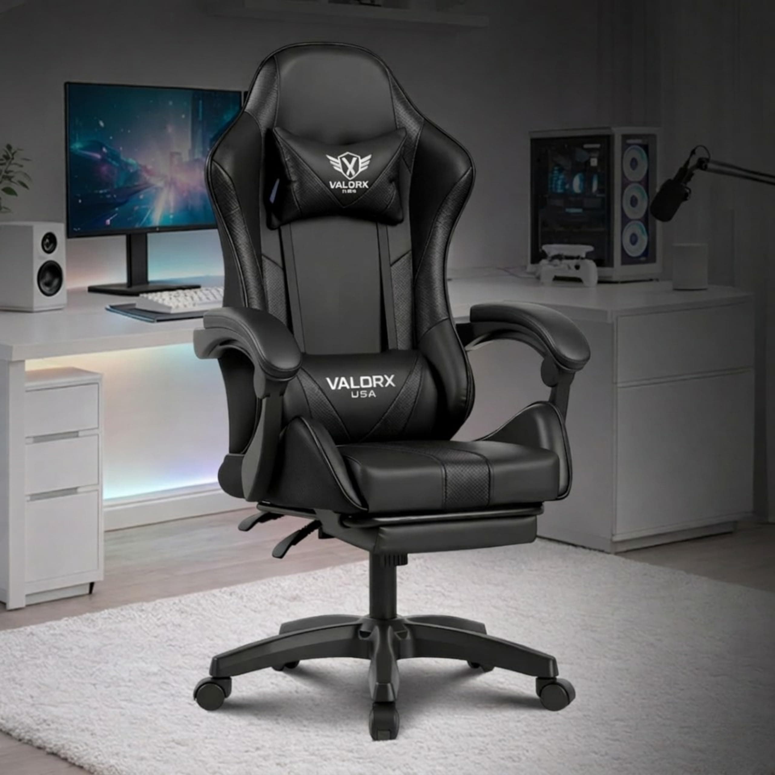 VALORXUSA Warrior 2026 Edition Gaming & Office Ergonomic Chair | Vegan Leather | High Back 135° Recliner | Adjustable Height & Linkage Armrest | Lumbar Support | 360° Swivel | 3 Year Warranty, Black