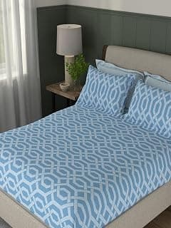 Portico New York Signature - Everyday Elegance 104 TC Cotton Blue Double Bedsheet with 2 Pillow Covers