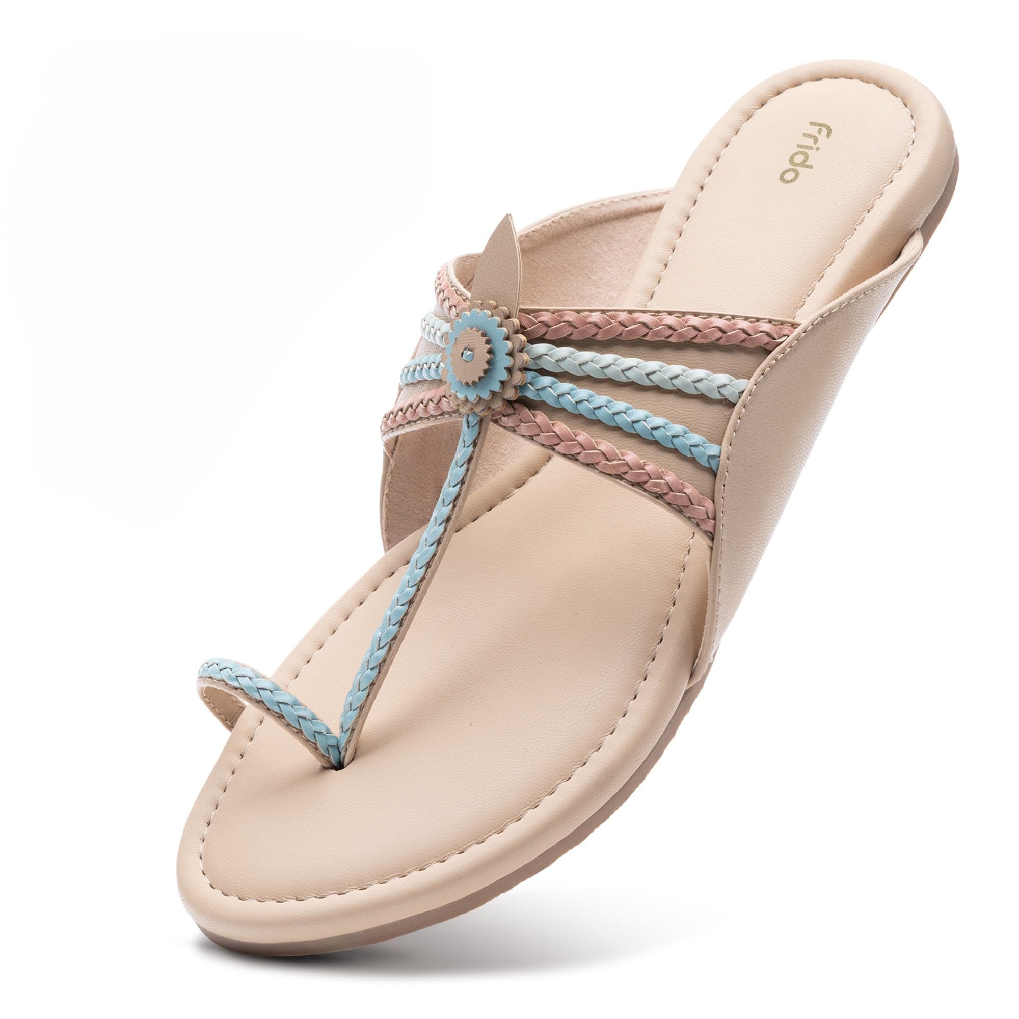Frido Women's Ethnic Comfort Flat Sandal | Traditional Kolhapuri Footwear | Cushioned Comfort Sandals for Women | Anti-Skid Zero-Drop Sole | Stylish Flats with All-Day Support