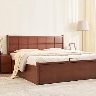 Home Centre Denis Cresta | Solid Wood | Hydraulic Storage | King Beds | Walnut | 1 Year Warranty
