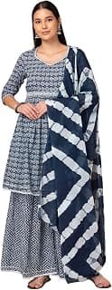 Indya Women Printed Cotton Kurta Palazzo Dupatta And Belt Blue (Pack of 4)