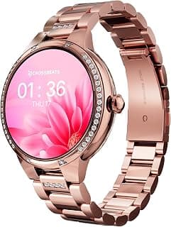 CrossBeats CrossBeats Diva 1.28” Stylish Smart Watch for Women with Stone Studded Bezel| Amoled Display | Female Health Tracker | 100+Sports Modes| Premium Metal Smartwatch with Wireless Charging - (Rose Gold)