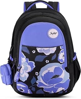 Skybags Floral 02 37 Liters Floral Print Premium Polyester Fabric School Backpack for Kids with Multiple Compartments and Adjustable Strap - Girls