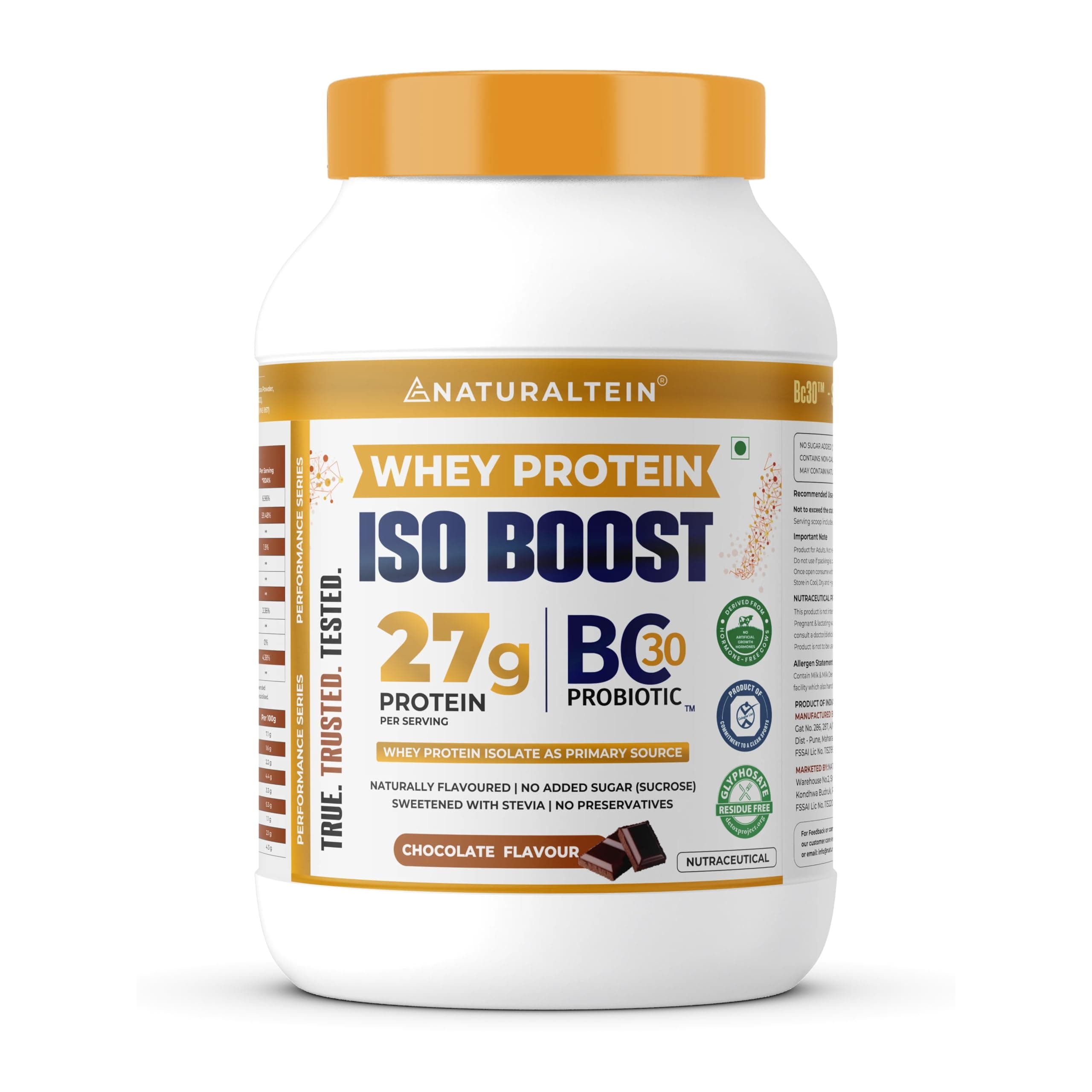 NATURALTEIN Whey Protein ISO Boost – 27g Protein per Serving | Isolate-Dominated Whey Blend (Isolate + Concentrate) | Smooth Chocolate Flavour | Stevia Sweetened | No Added Sugar | Easy Mixability
