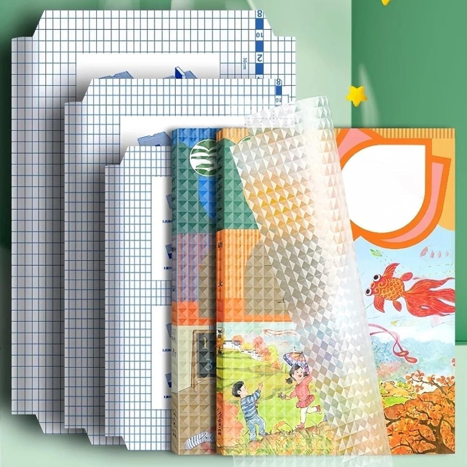 SKYGROW AADIVY 30 Pcs- 3 Different Sizes -10 Each,Transparent Paper Sticker Book Covers Self Adhesive Waterproof Binding Film for School & Office Textbook Protective Diamond Pattern,Polypropylene (PP)