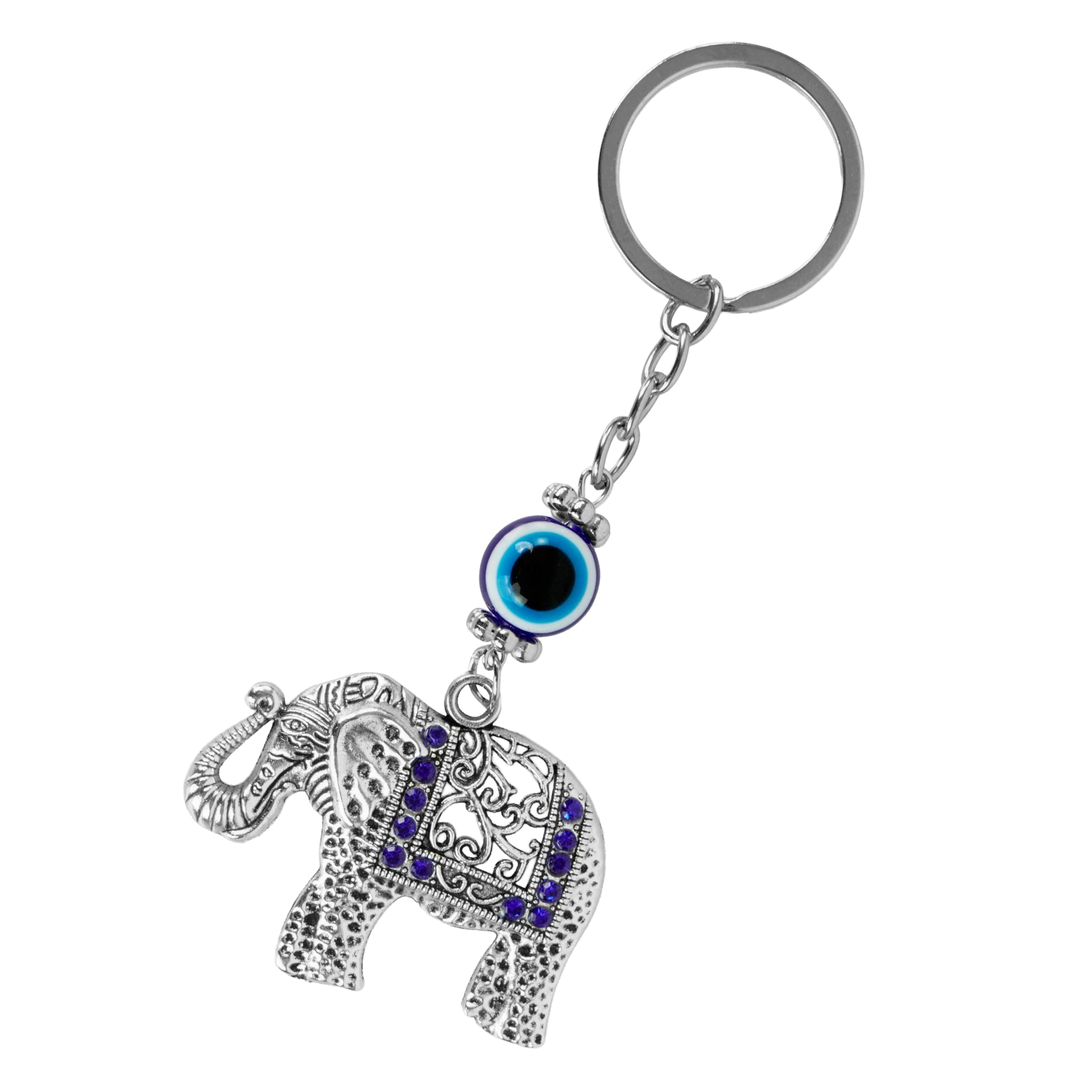 Storite Blue and Silver Evil Eye Keychain for Bike/Car Gifting with Key Ring Anti-Rust (Elephant)