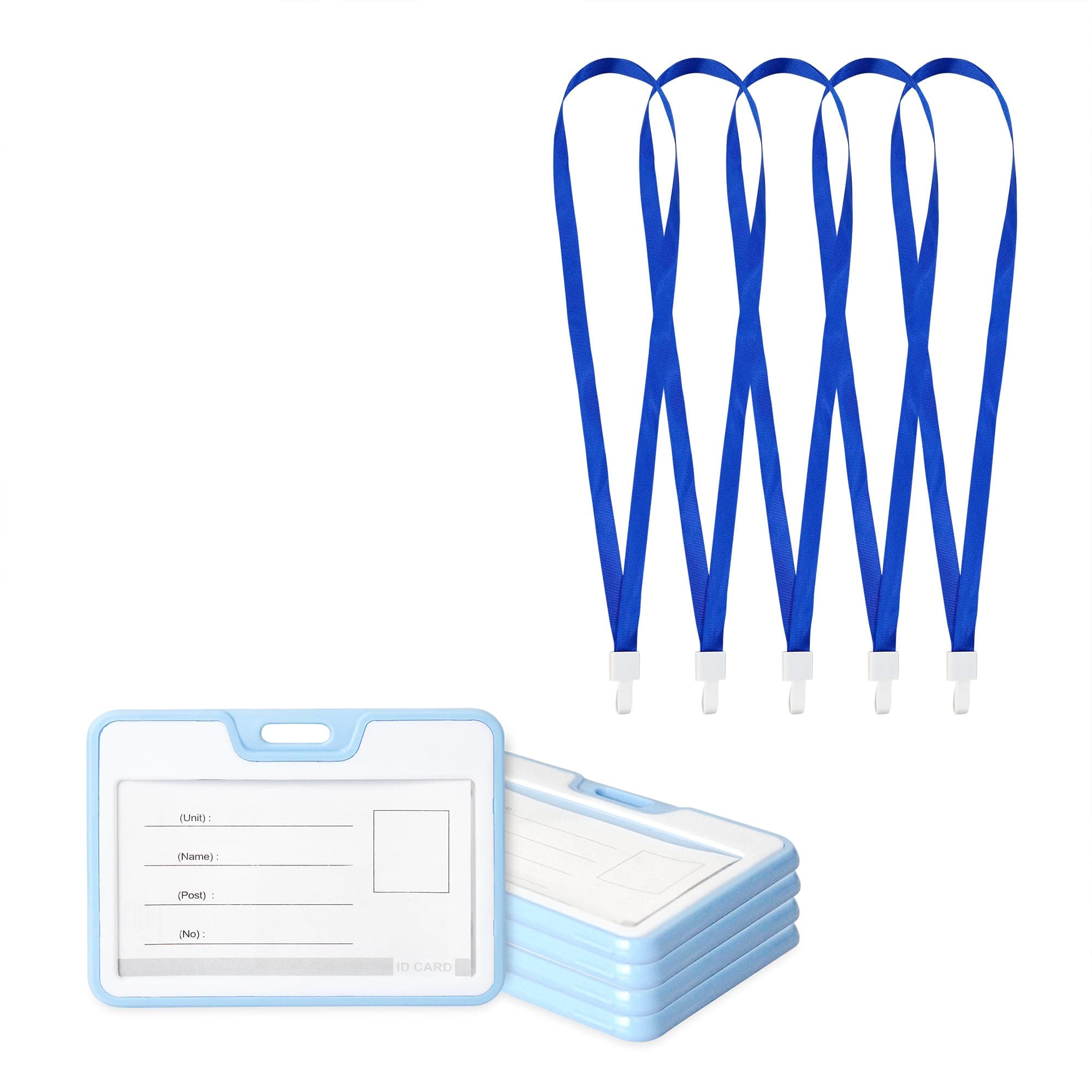 GLUN® Blue Horizontal Plastic ID Card Holder Case Dual Tone Glosy Finish with 5 Blue Premium Straps, Double Sides Visible, Unisex ID Card Holder Case for Office, School and Colleges Pack of 5