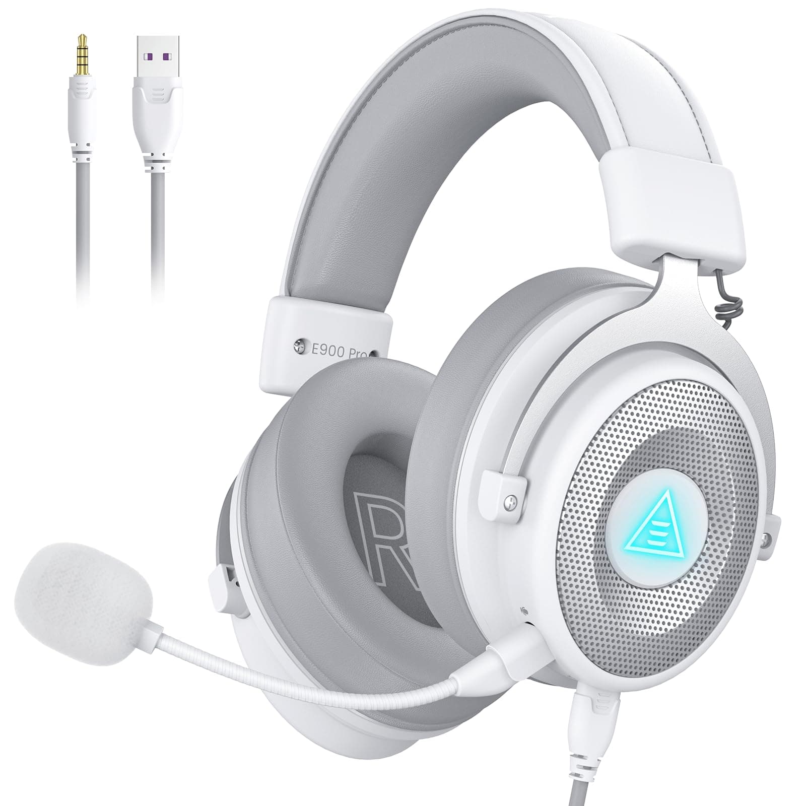 EKSA E900 Pro White Gaming Wired Over Ear Headphones with Virtual 7.1 Surround Sound, Noise Cancelling with Mic & Led, Compatible with PC, PS4, PS5, Xbox One