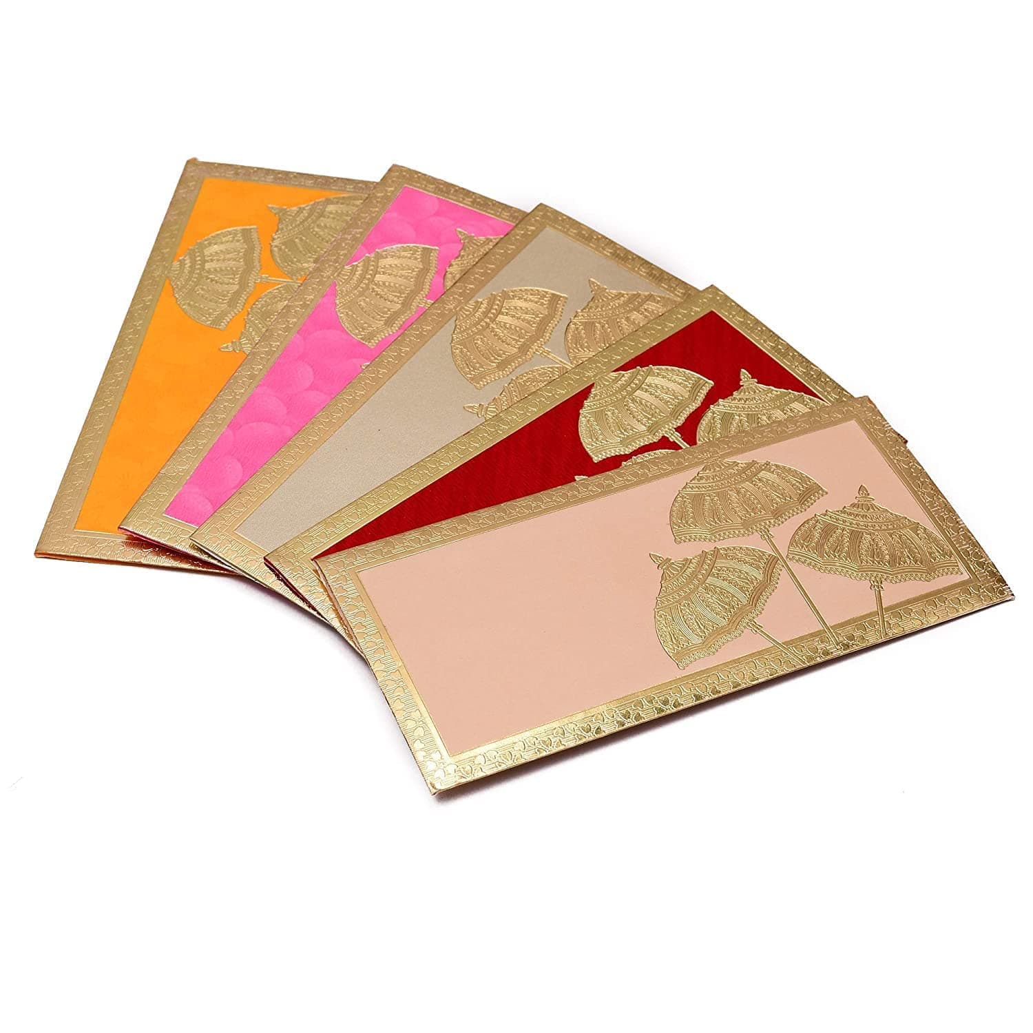 Peeplvalue 100 Pcs. premium Designer handmade Sagan Cash Gift Money Envelopes | Shagun Envelopes with Umbrella Design and Border for Wedding, Birthday, Anniversary or Any other Occasions - Multicolored