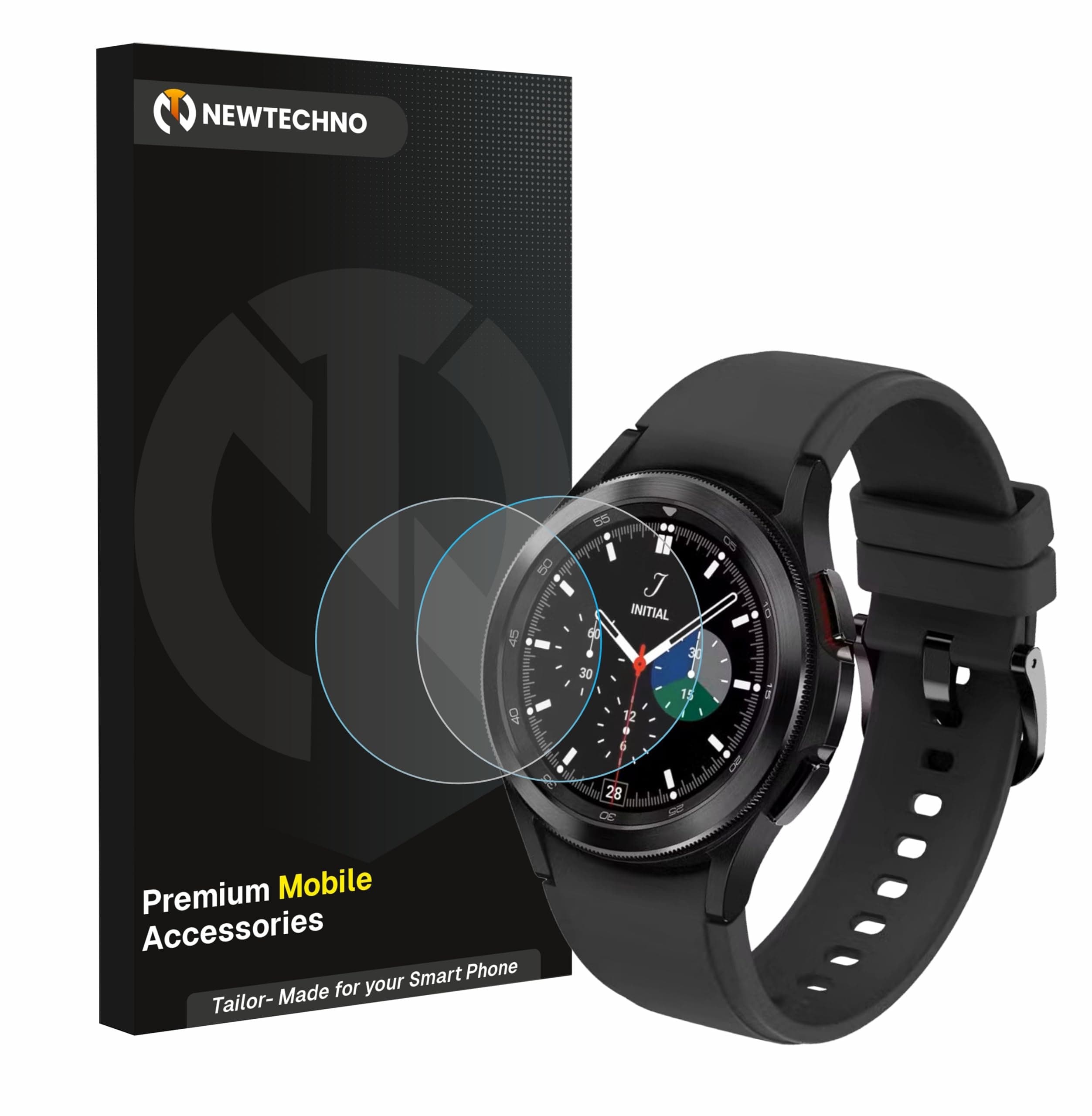 newtechno Tempered Glass Screen Protector For Samsung Galaxy Watch 4 Classic/Watch 8 Classic (46 Mm) With Easy Self Installation Kit For Smartwatch | Pack Of 2 | Transparent