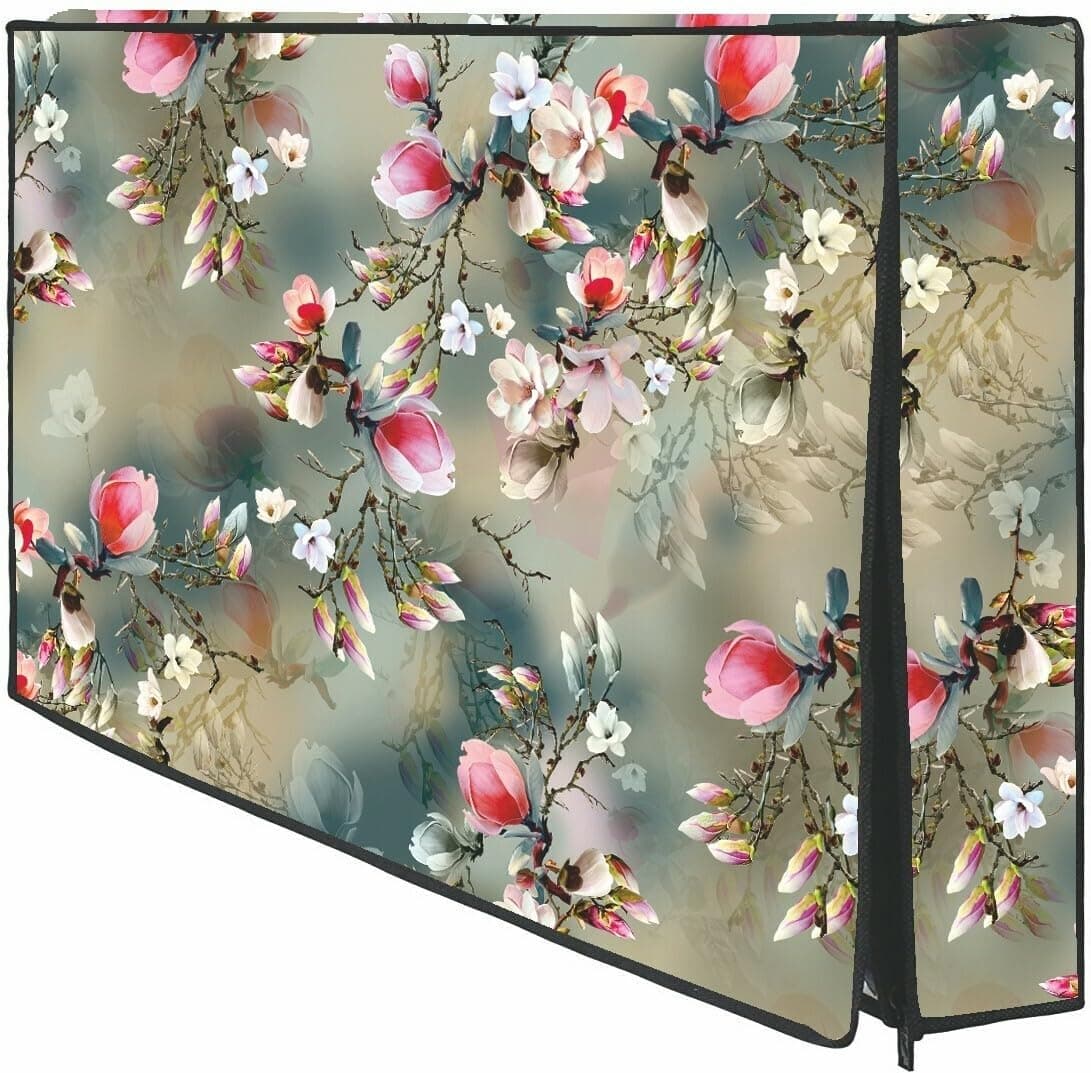 DadaDeals Monitor TV Cover Suitable for All Models of 32 Inch LED/LCD/TV, Dimensions of The Cover WxHxD in Inches: (29x19x3), Greeen Pink Floral Pattern Waterproof & Dustproof PVC Cover