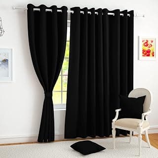 Story@Home 100% True Blackout Solid Window Curtains 5 Feet Long Set of 3 | Room Darkening | Thermal Insulated Curtains for Living Room | (116 x 152 cm, Black)