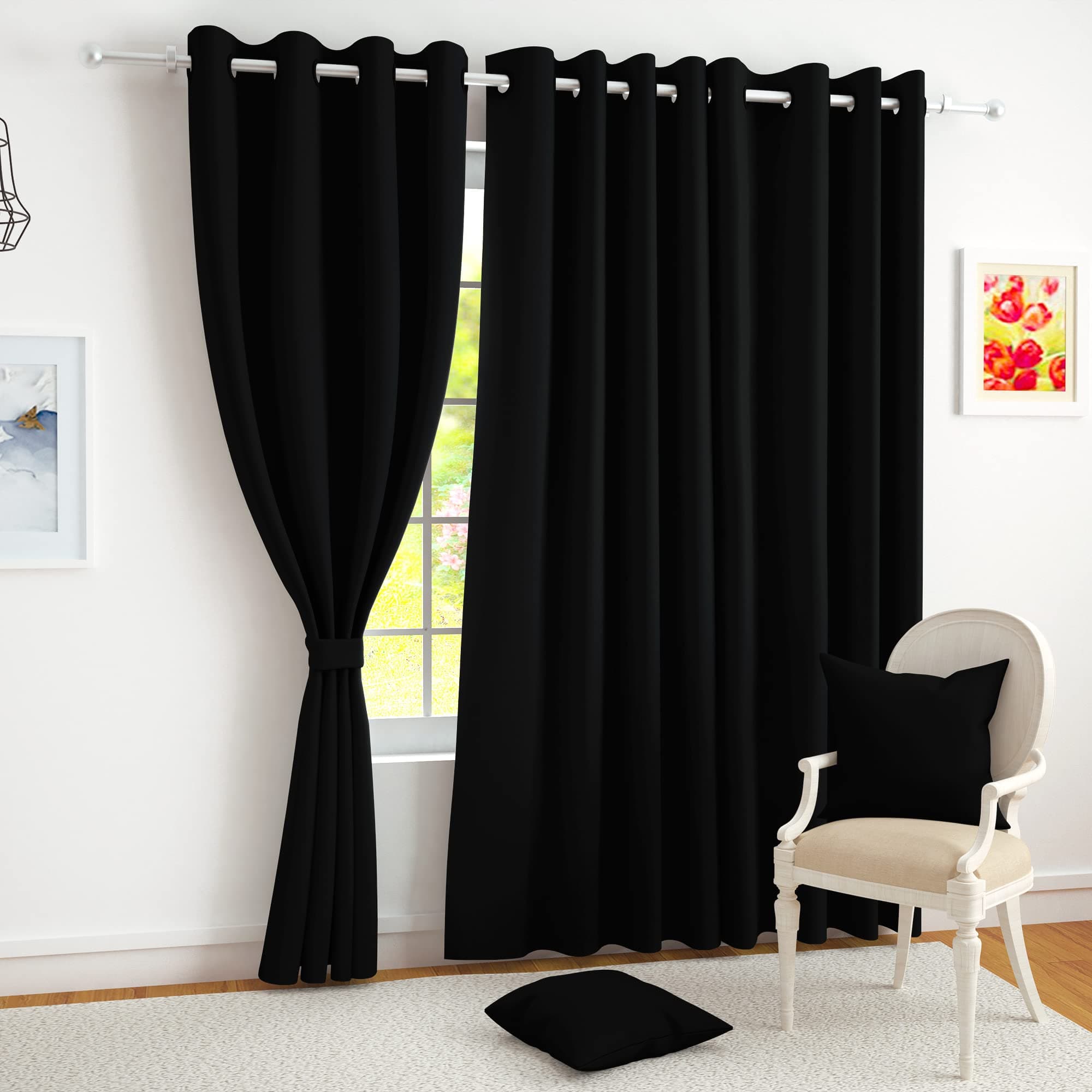Story@Home 100% True Blackout Solid Curtains Semi Long Door 8 Feet Set of 1 | Room Darkening | Thermal Insulated Curtains for Living Room | (116 x 242 cm, Black)
