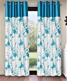 Fashion String 2 Pieces Solid Patch 3D Tulip Eyelet Polyester Window Curtains - 5 Feet, Aqua