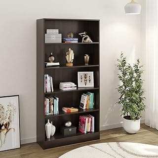 BLUEWUD Alex Engineered Wood Bookshelf Storage File Cabinet Book Rack Organizer with 5 Shelves for Décor Display Wall Mount Floor Standing for Home Office Study Library (Wenge)
