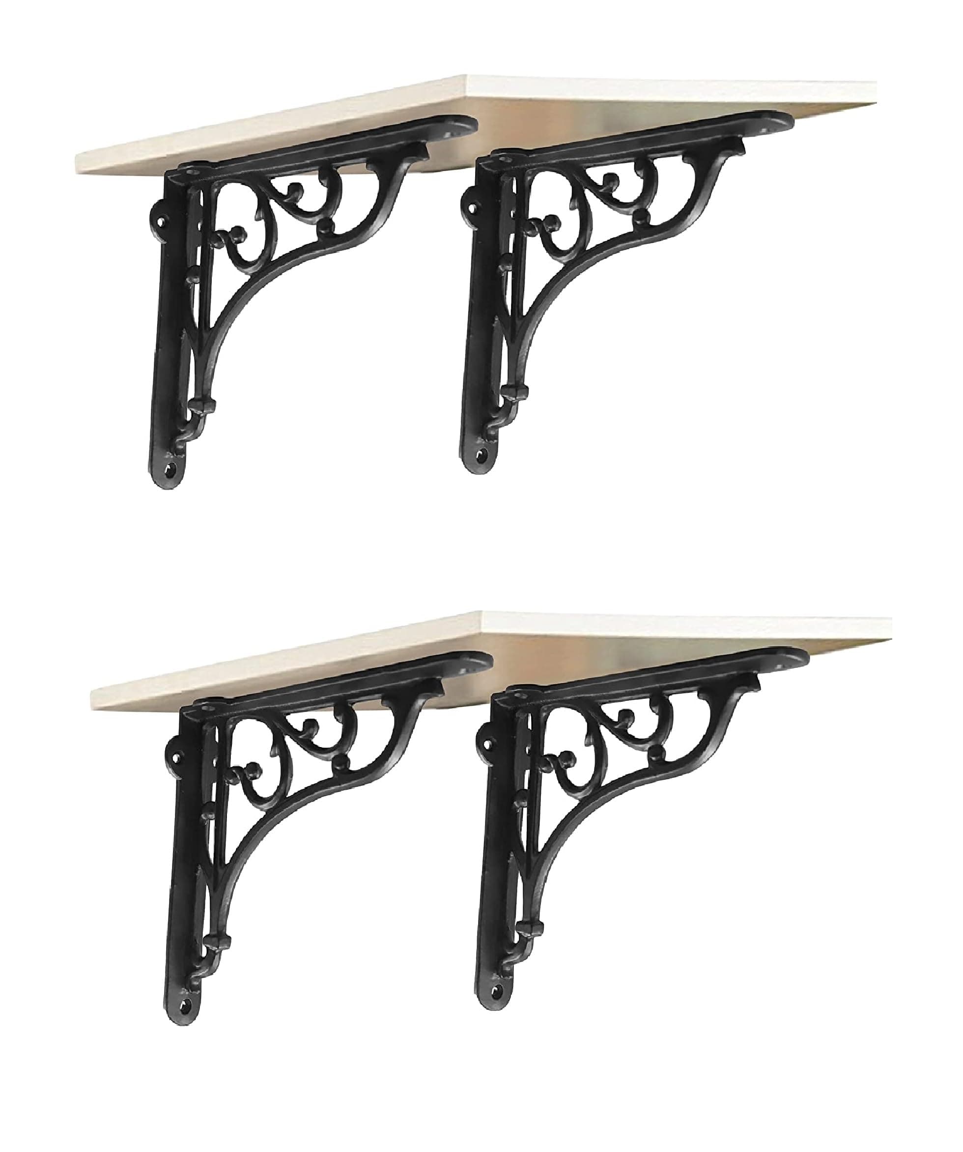 GHAR DWAR Metal Handcrafted Shelf Bracket for Floating Shelves L Angle Decorative L Shaped Corner Brace Joint Heavy Duty Wall Mounted Shelf Supporter Brace Holder (Black, Pack of 4)