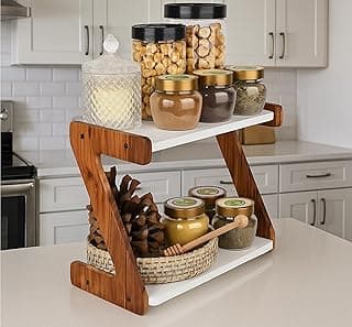 OXMIC 2-Tier Kitchen Rack & Organizer Spice Rack & Container Organizer, Utensils Dishes Spices Jar Holder Rack & Cup & Glass Holder (2 Layer Rack, Tiered Shelf), Countertop, Tabletop