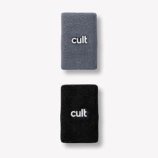 Cult Stretchable Cotton Wrist Band Pack of 2 for Men & Women, Breathable Sweat Absorbent Wrist Support for Gym, Sports & Fitness, Grey & Black.