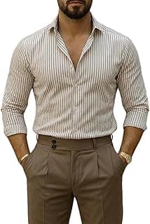 IndoPrimo Men’s Striped Shirt | Premium Slim Fit Full Sleeve Formal Casual Shirt | Button-Down Cotton Shirt for Office